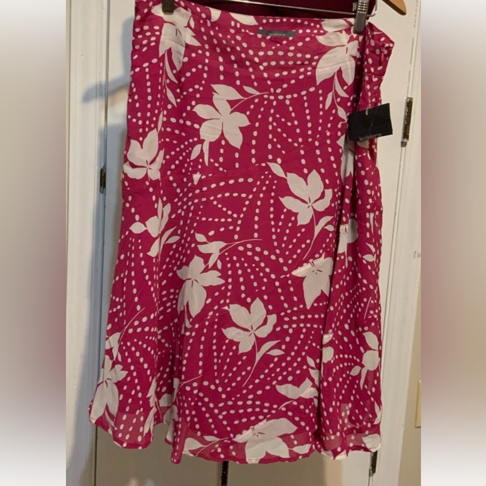 Liz Claiborne floral print Pink/White MIDI Skirt 14 NWT